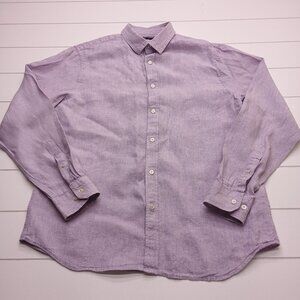 Banana Republic 100 Percent Linen Slim Fit Lavender Button Front Shirt Mens L